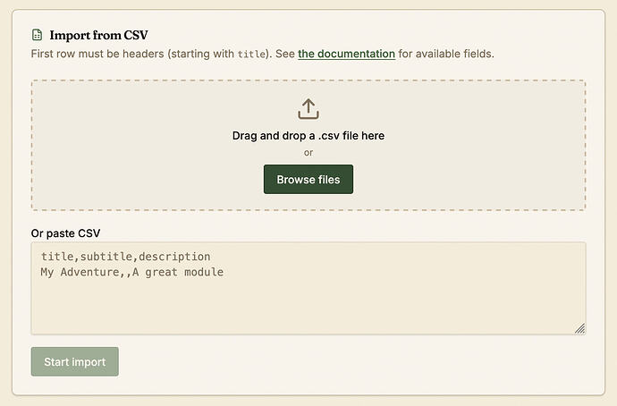 Bulk import: CSV