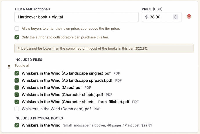 Pricing tier showing the author & collaborator only option
