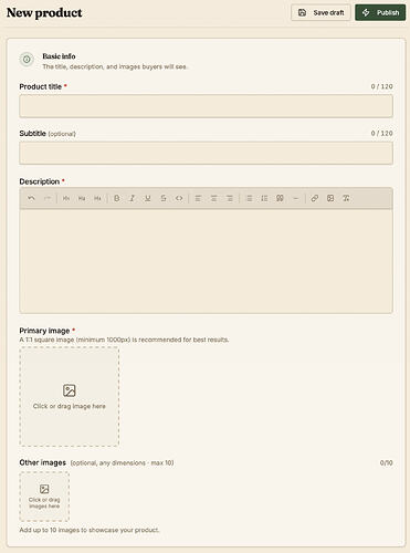 Product editor: Basic info