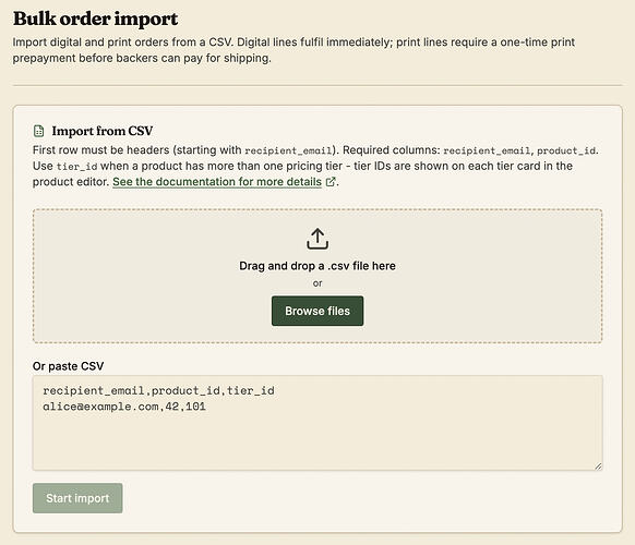Bulk order import