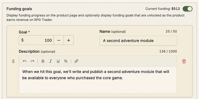 Funding goals: Adding a goal